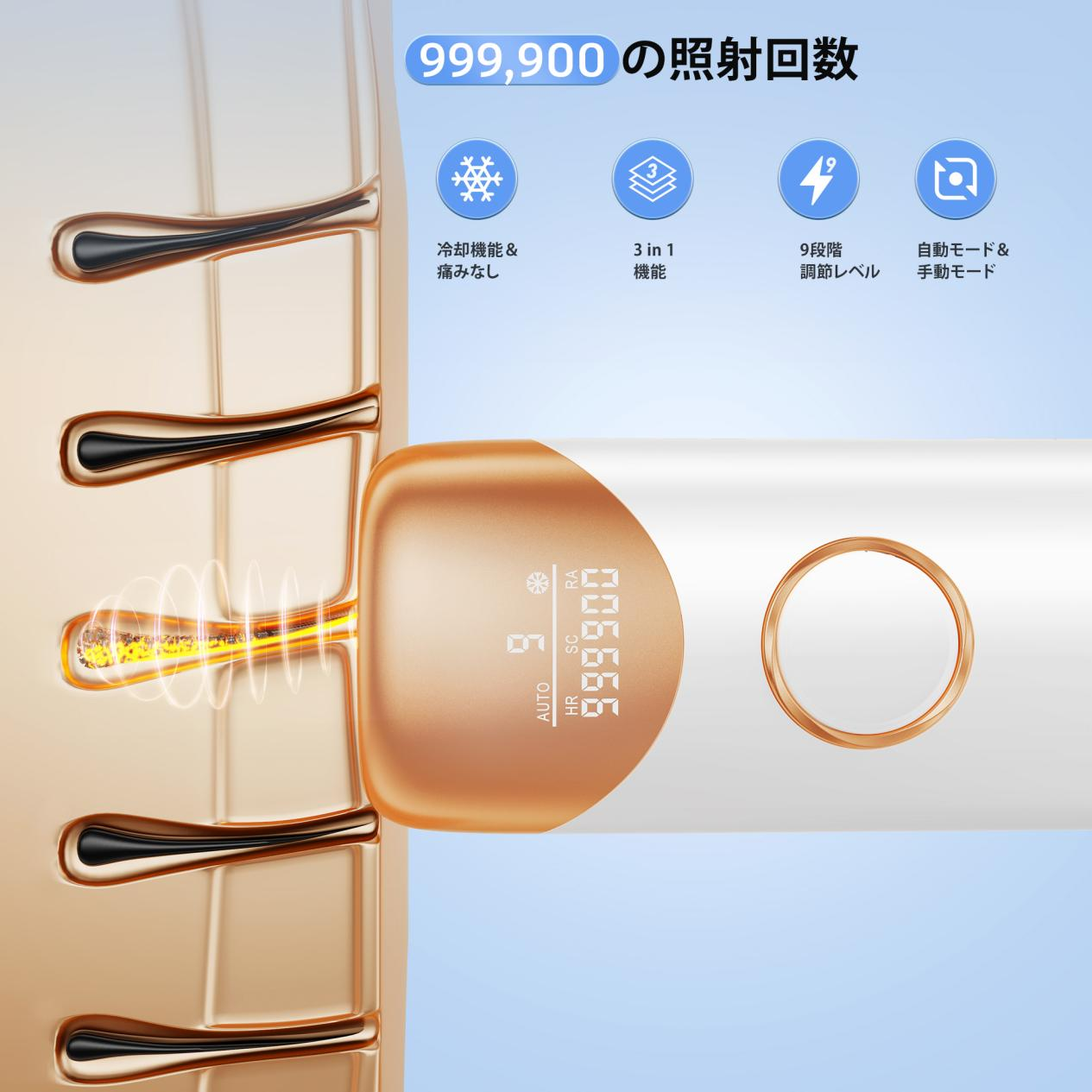 YUNDOO 脱毛器【サロン級冷感脱毛器】 IPL光脱毛器 メンズ 髭 レディース VIO対応 9段階調節 19.8J高出力 99万回照射 自動/手動照射モード だつもうき脱毛器 顔 髭 脇 腕 足用 脱毛 全身ムダ毛処理 家庭用 男女兼用 光美容器 ギフト プレゼント CT05